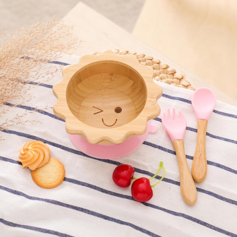 let's make Bamboo Suction Bowl for Baby Kid Toddler Bowl Spoon Fork Set with Removable Silicone Suction All-Natural Baby Feeding Set for Baby-Led Weaning Fits Feeding High Chair Table - Image 5